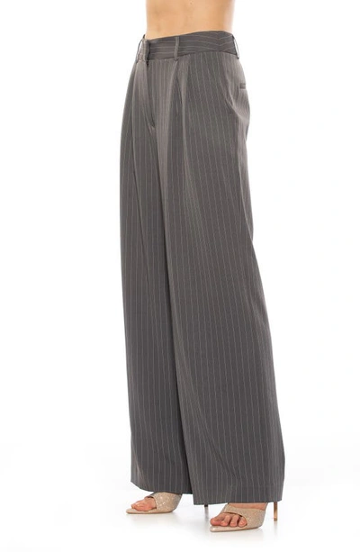 Shop Alexia Admor Elodie Pinstripe Pants In Grey Stripe