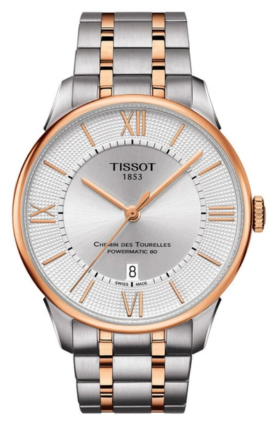 Shop Tissot Chemin Des Tourelles Two-tone Bracelet Watch, 42mm In Silver