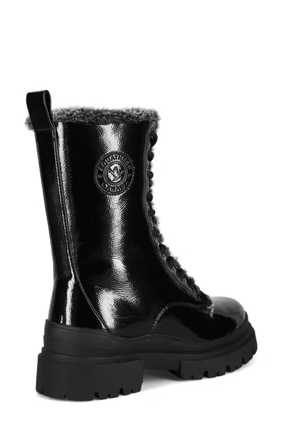 Aquatherm By Santana Canada Lynda Waterproof Faux Fur Lined Combat Boot In Black Patent