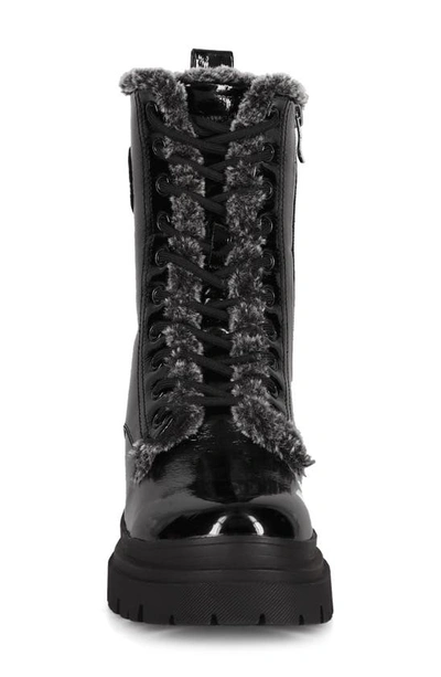 Aquatherm By Santana Canada Lynda Waterproof Faux Fur Lined Combat Boot In Black Patent