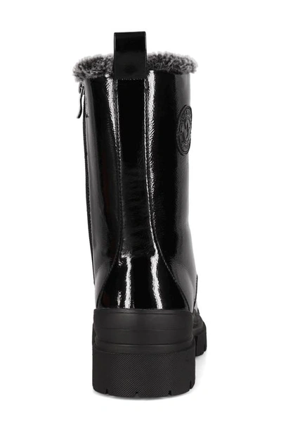 Aquatherm By Santana Canada Lynda Waterproof Faux Fur Lined Combat Boot In Black Patent