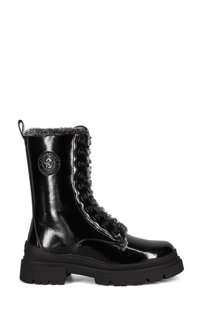 Aquatherm By Santana Canada Lynda Waterproof Faux Fur Lined Combat Boot In Black Patent