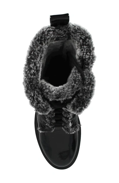 Aquatherm By Santana Canada Lynda Waterproof Faux Fur Lined Combat Boot In Black Patent