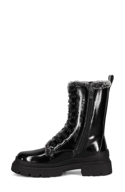 Aquatherm By Santana Canada Lynda Waterproof Faux Fur Lined Combat Boot In Black Patent