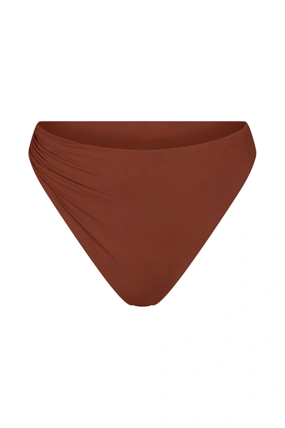 Shop Anemos Draped Asymmetric Midi Bikini Bottom In Sienna