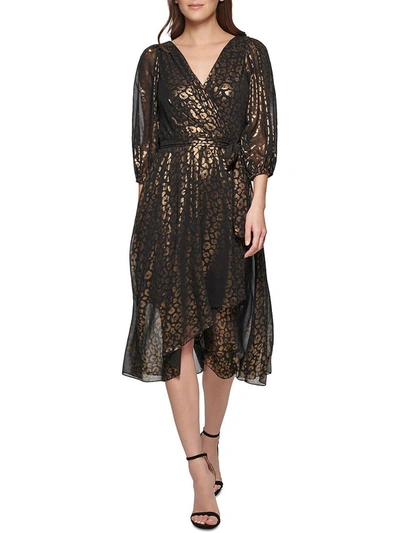 Shop Dkny Womens Metallic Midi Wrap Dress In Gold