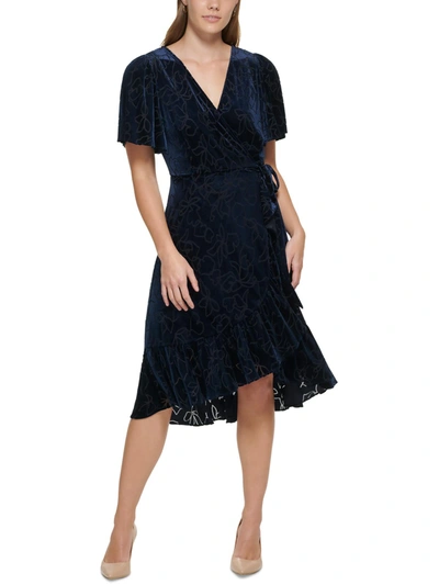Shop Calvin Klein Womens Velvet Midi Wrap Dress In Multi