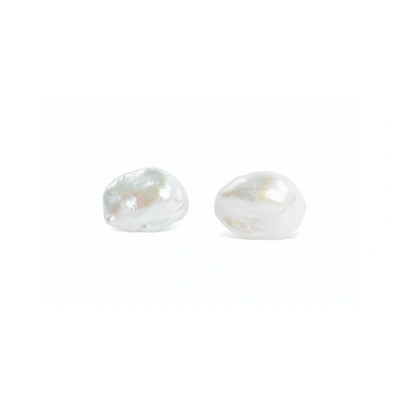 Shop Olivia & Pearl Uat Keshi Stud Earrings White In O&p/kse/white/ss
