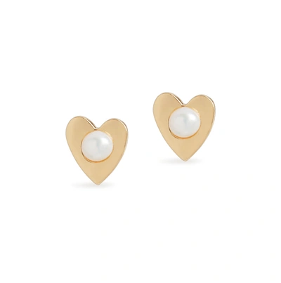 Shop Olivia & Pearl Heart Pearl Stud Earrings In Hpse/ss