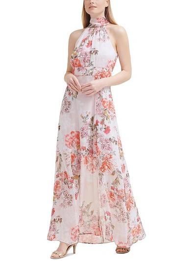 Shop Eliza J Womens Floral Maxi Halter Dress In Gold