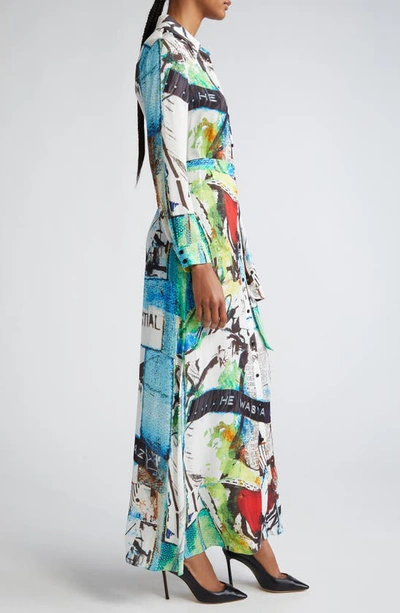 Shop Alice And Olivia Chassidy Abstract Print Long Sleeve Maxi Shirtdress In Confidential