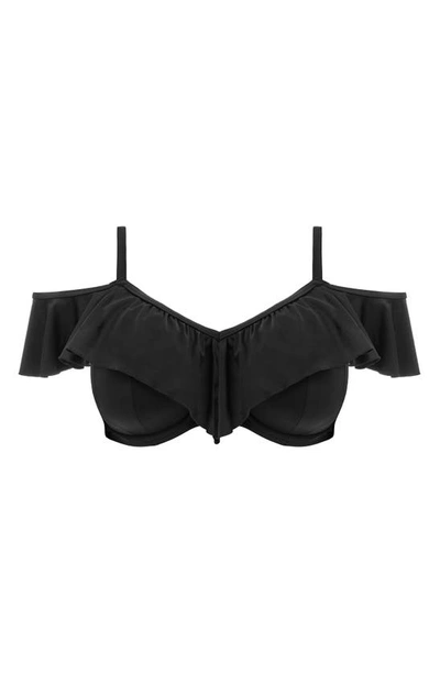 Shop Elomi Plain Sailing Ruffle Underwire Bikini Top In Black