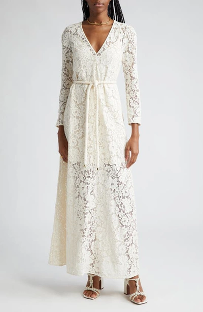 Shop Zimmermann Matchmaker Floral Lace Belted Long Sleeve A-line Dress In Cream
