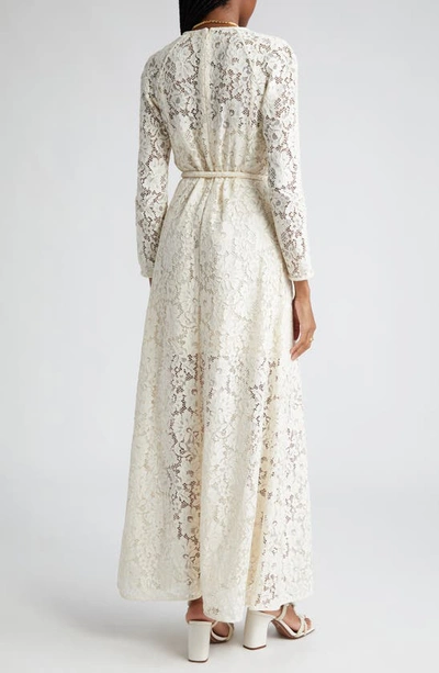 Shop Zimmermann Matchmaker Floral Lace Belted Long Sleeve A-line Dress In Cream