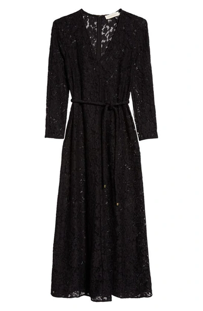 Shop Zimmermann Matchmaker Floral Lace Belted Long Sleeve A-line Dress In Black