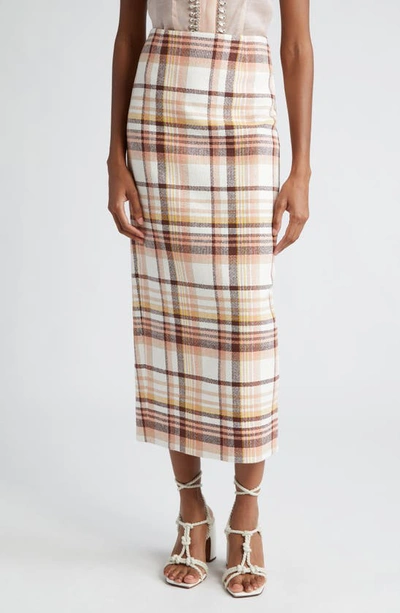 Shop Zimmermann Matchmaker Check Linen & Cotton Pencil Skirt In Cream Check