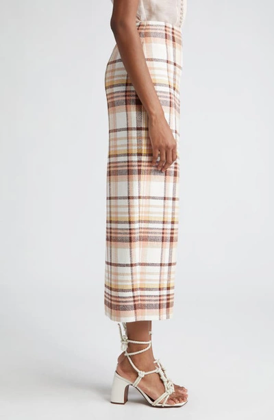 Shop Zimmermann Matchmaker Check Linen & Cotton Pencil Skirt In Cream Check