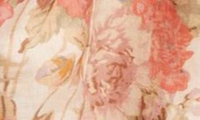 Shop Zimmermann August Floral Print Belted Long Sleeve Linen Romper In Cream Floral