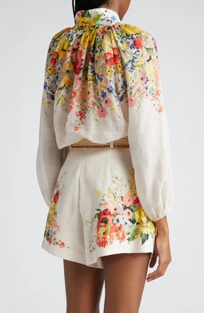 Shop Zimmermann Alight Billow Floral Print Silk Shirt In Ivory Floral