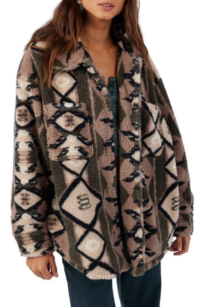 O'neill Heath Geo Print High Pile Fleece Jacket In Brown