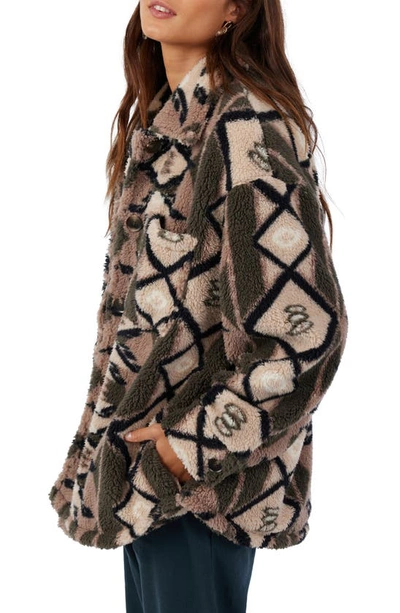 O'neill Heath Geo Print High Pile Fleece Jacket In Brown