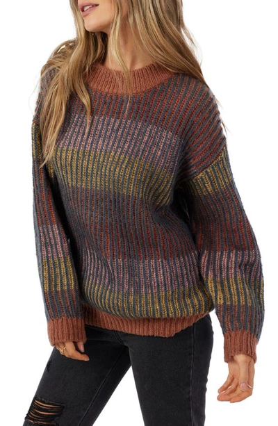 Shop O'neill Billie Stripe Rib Sweater In Brown Multi
