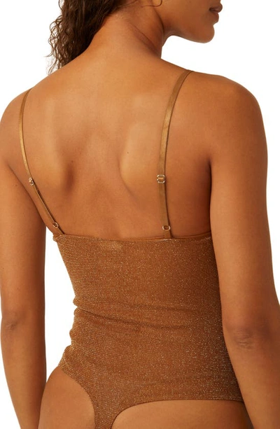 Free People Shimmer Night Rhythm Corset Bodysuit In Bronze