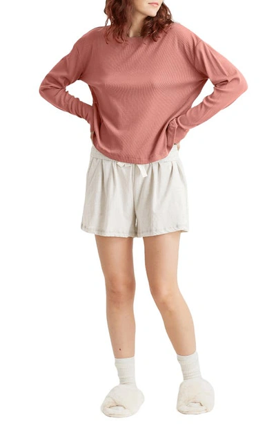 Shop Papinelle Luxe Rib Long Sleeve Pajama Shirt In Soft Cinnamon