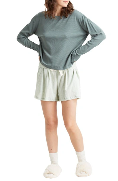 Shop Papinelle Luxe Rib Long Sleeve Pajama Shirt In Deep Moss