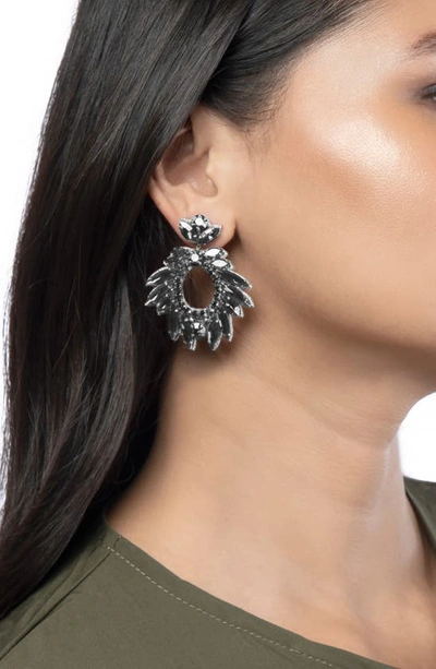 Shop Deepa Gurnani Zienna Crystal Drop Earrings In Gunmetal