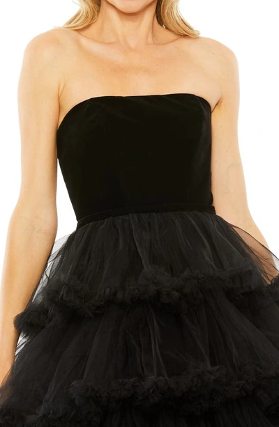 Shop Mac Duggal Mixed Media Strapless Tiered Ballgown In Black