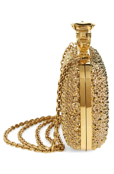 Shop Alexander Mcqueen Skull Crystal Embellished Knuckle Clutch In Gold