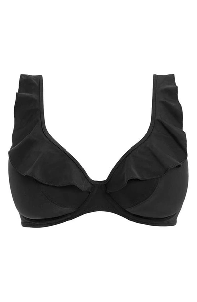 Freya Jewel Cove Ruffled Bikini Top In Plain Black