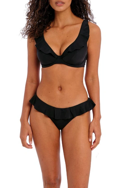 Freya Jewel Cove Ruffled Bikini Top In Plain Black