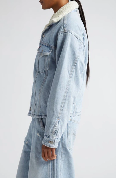 Shop Erl X Levi's® Gender Inclusive Distresssed High Pile Fleece Lined Denim Jacket In Blue