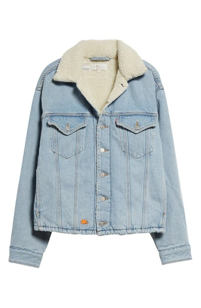 Shop Erl X Levi's® Gender Inclusive Distresssed High Pile Fleece Lined Denim Jacket In Blue