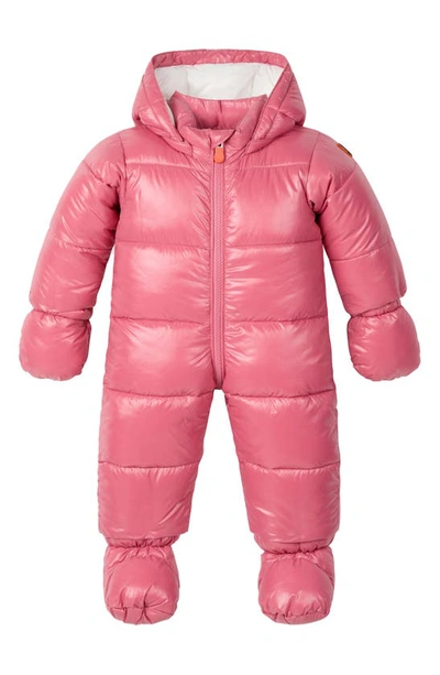Shop Save The Duck Hooded Quilted Snowsuit With Removable Mittens In Bloom Pink