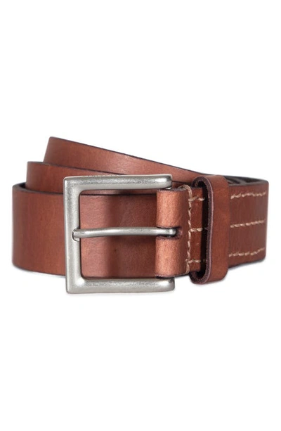 Shop Allsaints Metal Tipped Leather Belt In Tan/ Dull Nickel