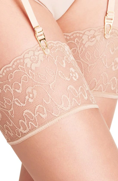 Shop Falke Seidenglatt 15 Stay-up Stockings In Powder