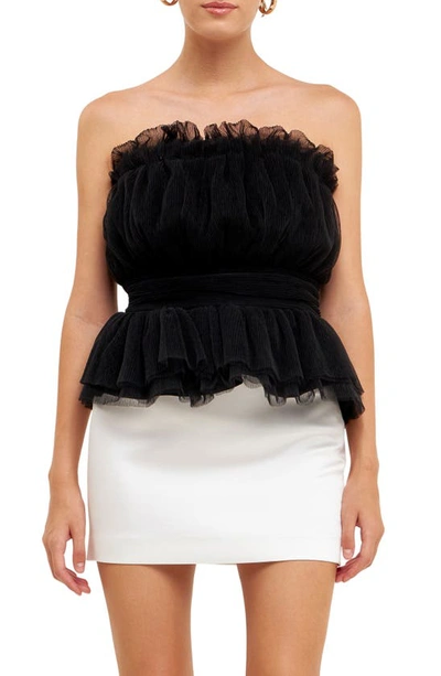 Shop Endless Rose Strapless Tulle Peplum Top In Black