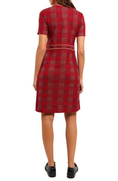 Shop Misook Bold Plaid Knit Sheath Dress In Classic Red/mahogany/venetian