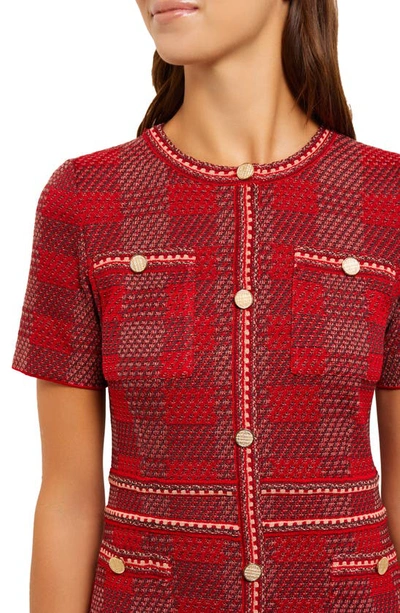 Shop Misook Bold Plaid Knit Sheath Dress In Classic Red/mahogany/venetian