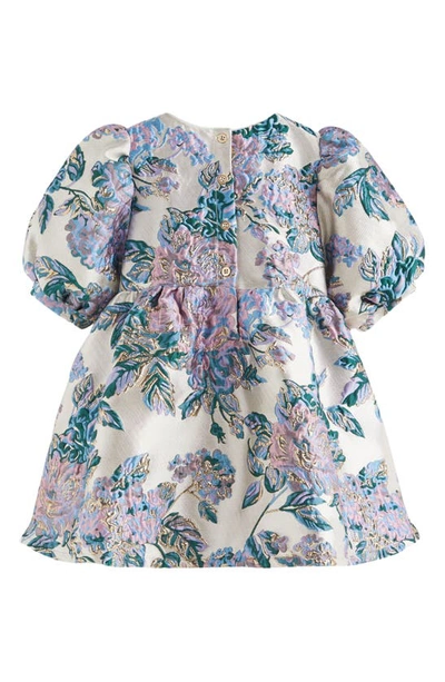 Next Kids' Floral Metallic Jacquard Puff Sleeve Dress In Silver
