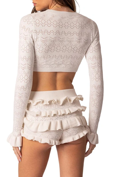 Shop Edikted Elana Embroidered Crop Sweater In Cream