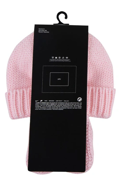 Nike Cable Knit Beanie & Booties Set In Pink Foam