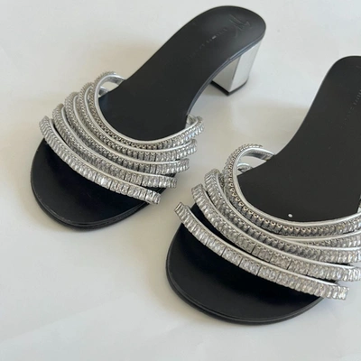 Pre-owned Giuseppe Zanotti Silver Leather With Crystals Open-toe Sandals, 39