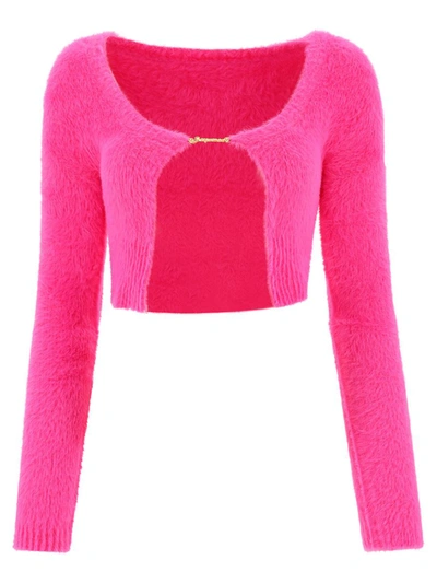 Shop Jacquemus "la Maille Neve Manches Longues" Cardigan In Fuchsia