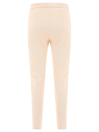 Shop Elisabetta Franchi Crêpe Straight Fit Trousers With Logo Plaques In White