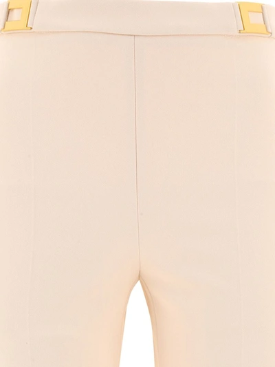 Shop Elisabetta Franchi Crêpe Straight Fit Trousers With Logo Plaques In White