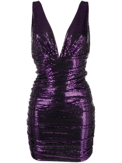 Shop Alexandre Vauthier Mini Dress Embellished With Sequins In Pink &amp; Purple